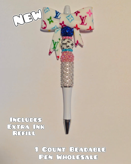 Wholesale Beadable Pens 1 Count Big Bow Luxury Designer Style Completed Pen