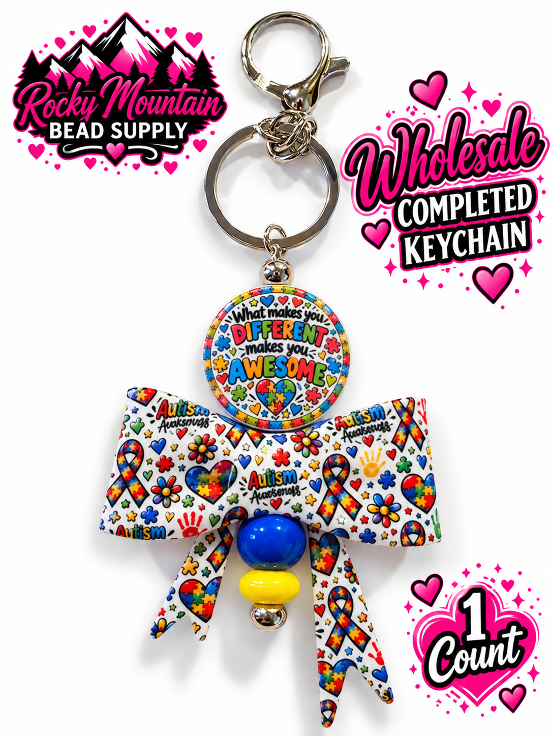 New 1 Count Completed Beadable KEYCHAIN Exclusive Design  Wholesale