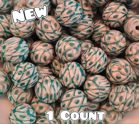New 1 Count DIY Silicone Beads 15mm printed Emerald Basket Weeve