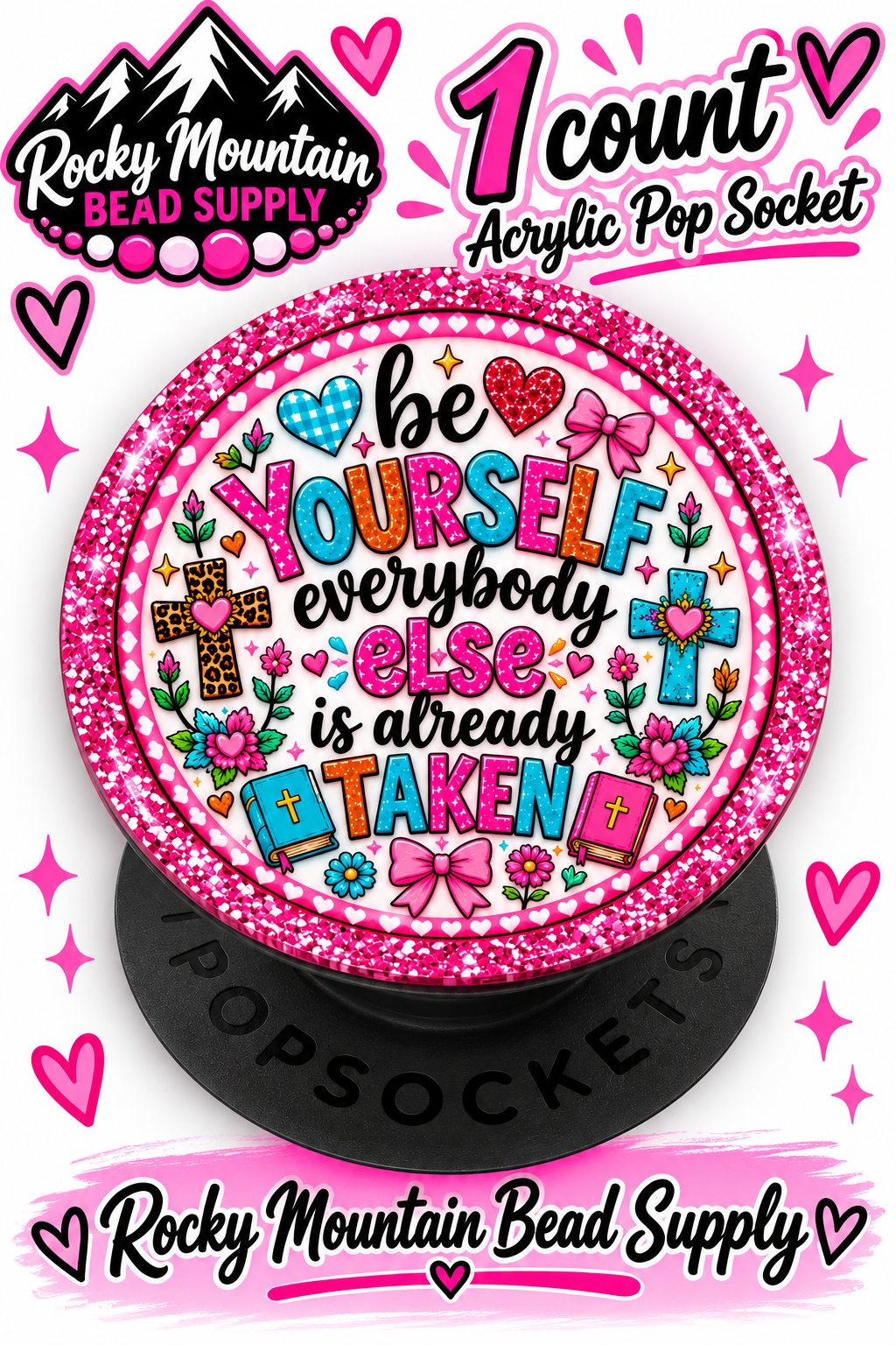 New 1 Count Completed Exclusive Design Wholesale Acrylic Flatback Phone Pop Socket