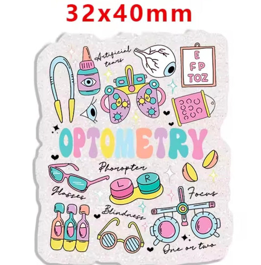 Glitter Acrylic Flatback- Acrylic Planer Resin Charm- Optometry