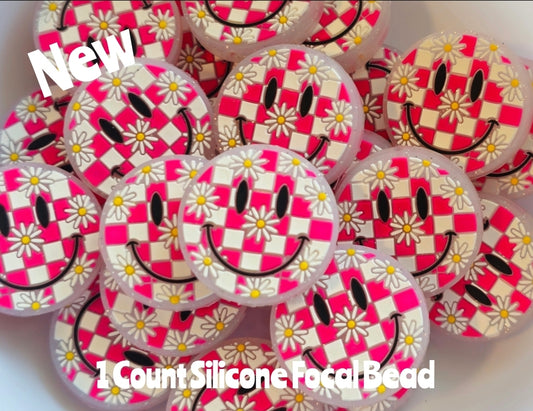 New Silicone Daisy Smiley Face Focal Beads 1 Count DIY Bead Supplies 3 Color Options