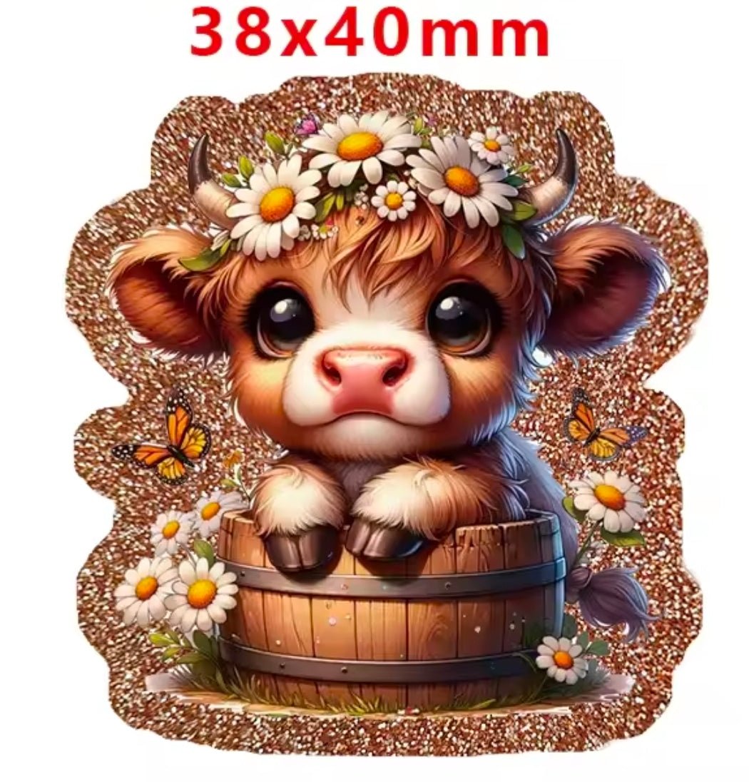 New 1 Count Glitter Acrylic Flatback PLANAR Resin Acrylic Patch- Cow