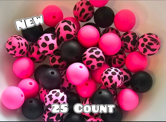 25 Count Silicone Bead Mix Pink Cow
