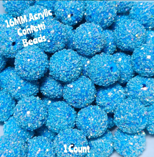 1 Count 16 MM DIY Acrylic Beads Blue Confetti Craft Supplies