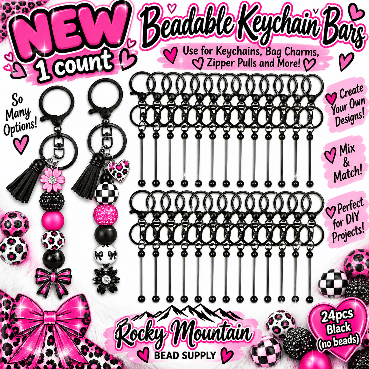 1 Count Deluxe keychain bar beadable blanks Black