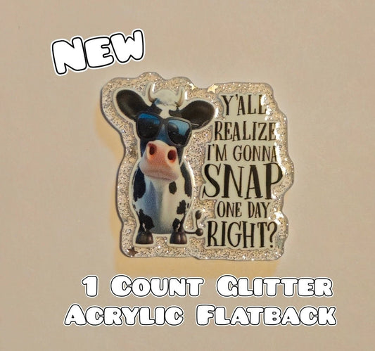 Glitter Acrylic Flatback- Acrylic Planer Resin Charm- Cow Sassy