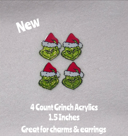 New 4 Piece Grinch 1.5 inch Acrylic Flatbacks