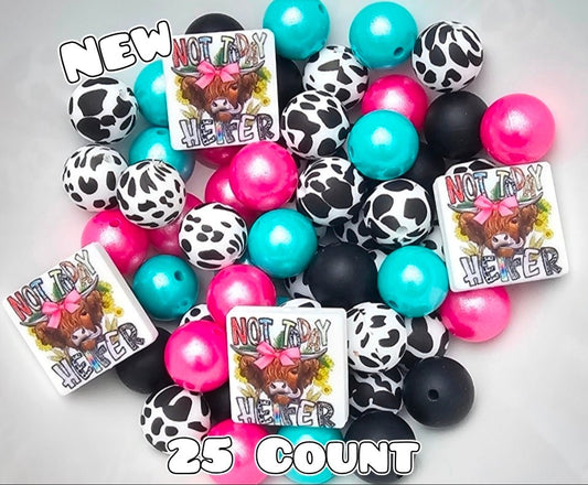 25 Count Silicone Bead Mix Opal Cow