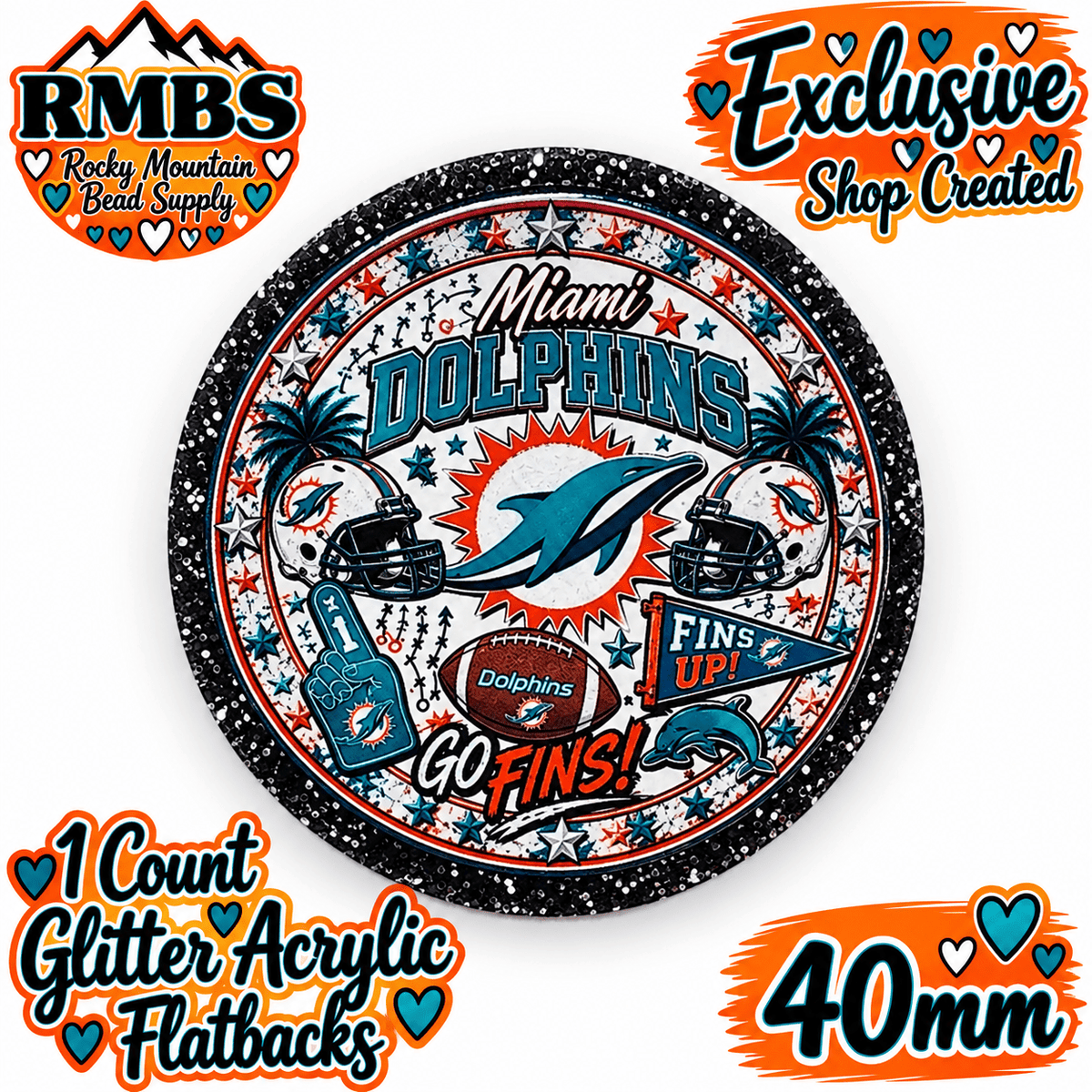 Exclusive 1 Count Custom Exclusive Glitter Acrylic Flatback 40mm DOLPHINS