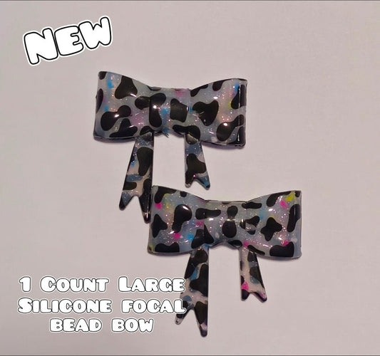 1 Count Large Silicone Printed Bow Focal Beads. Bow beadable accessories. Shimmer Glossy Finish