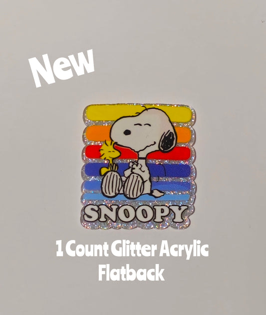 New 1 Count Glitter Acrylic Flatback Snoopy