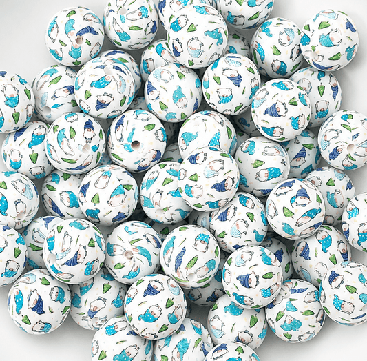 New 1 Count DIY Silicone Beads 15mm printed Christmas Gnomes