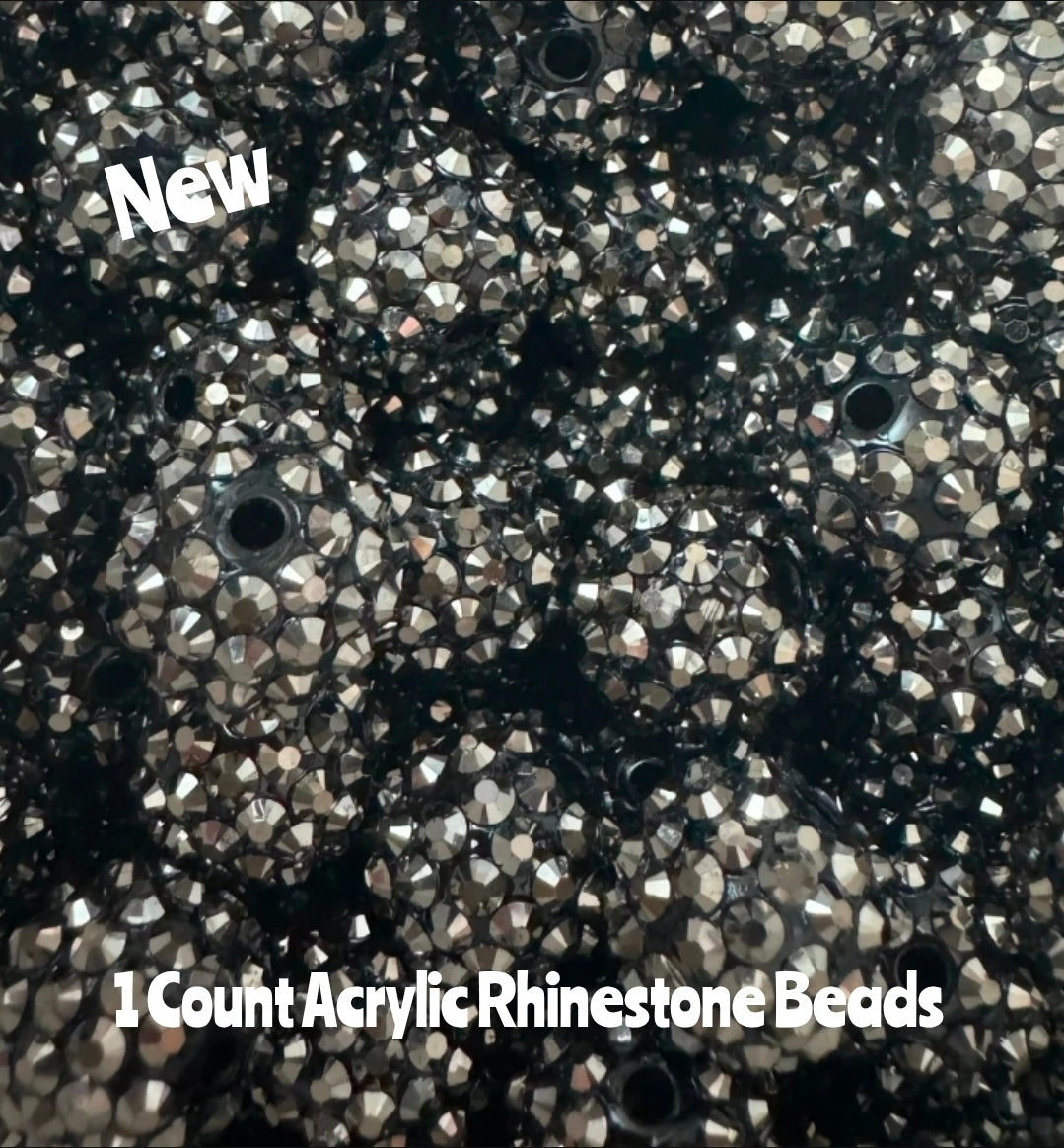 New 1 Count Acrylic Rhinestone Beads 2 Sizes Gun Metal Black