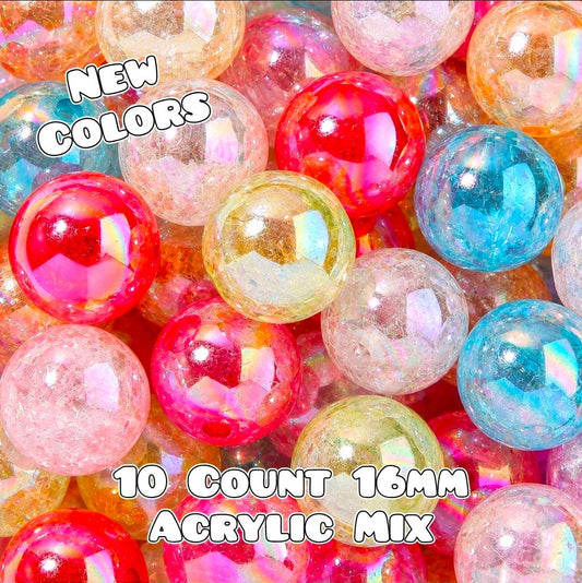 10 count 16MM Acrylic Opal UV Shimmer Crackle Bead Mix