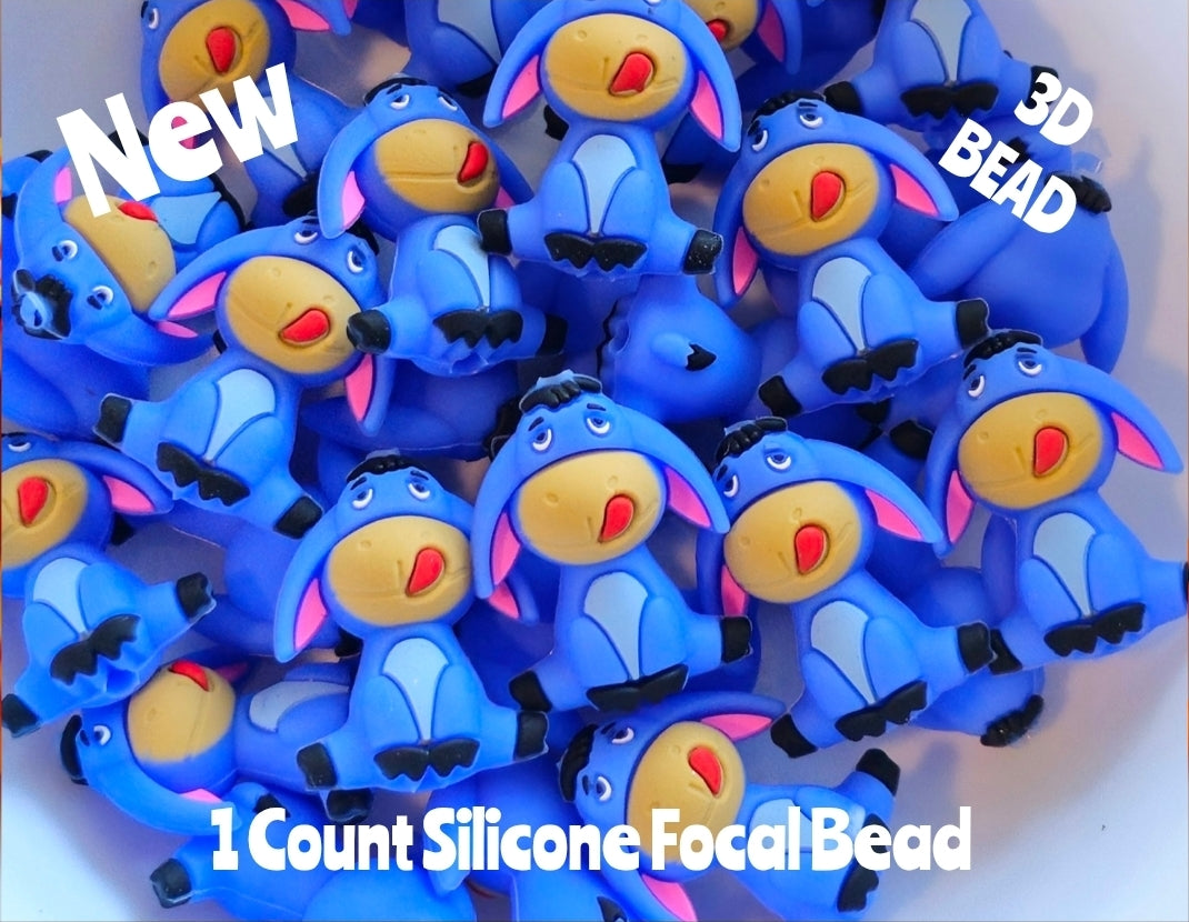 New 3D Silicone Eeyore Focal Beads 1 Count DIY Bead Supplies