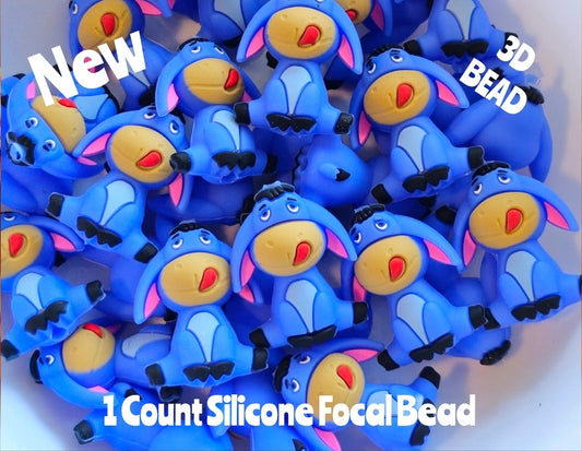New 3D Silicone Eeyore Focal Beads 1 Count DIY Bead Supplies