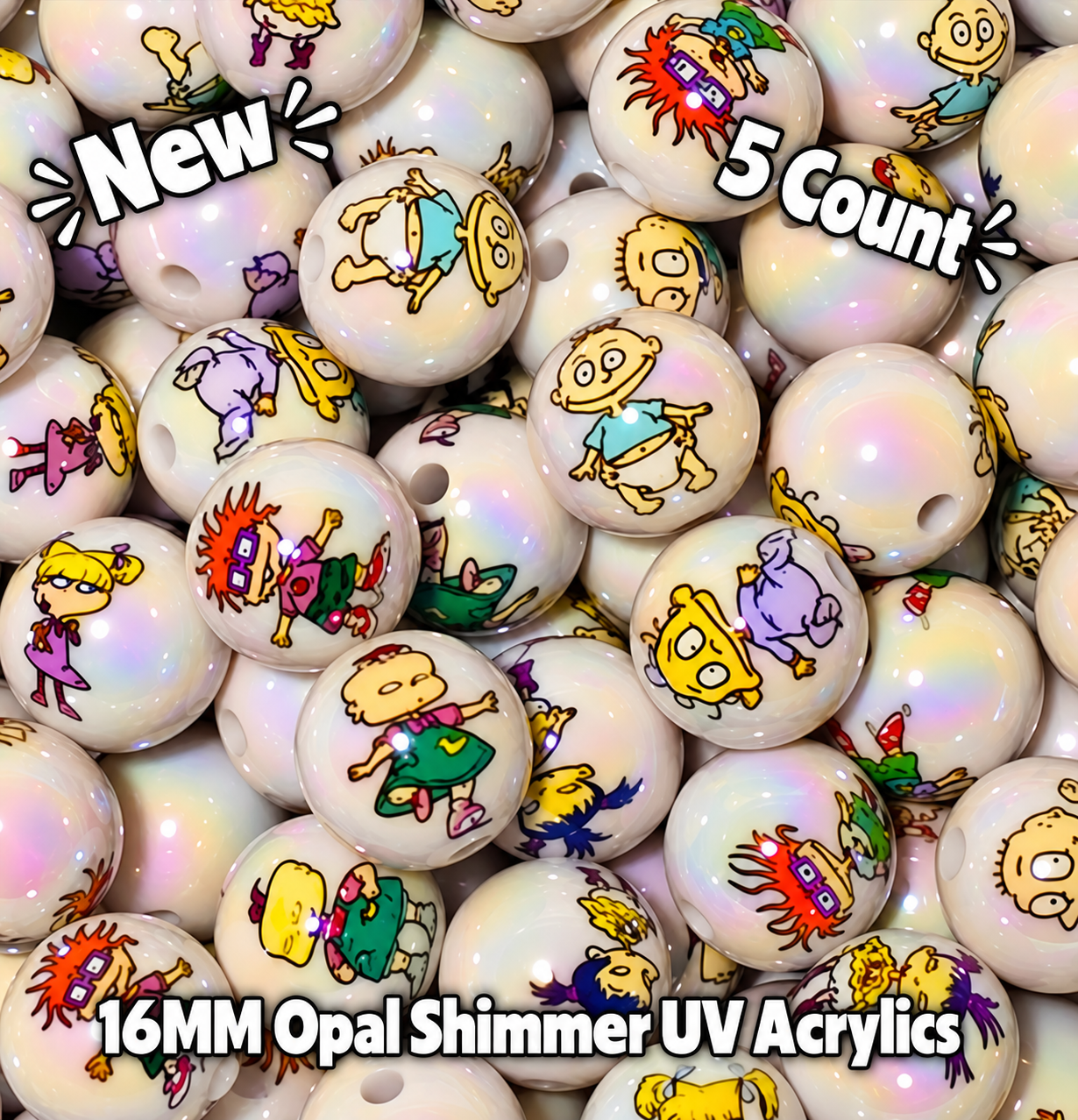 New 5 Count 16MM DIY Acrylic Beads Character Rugrats Craft Supplies