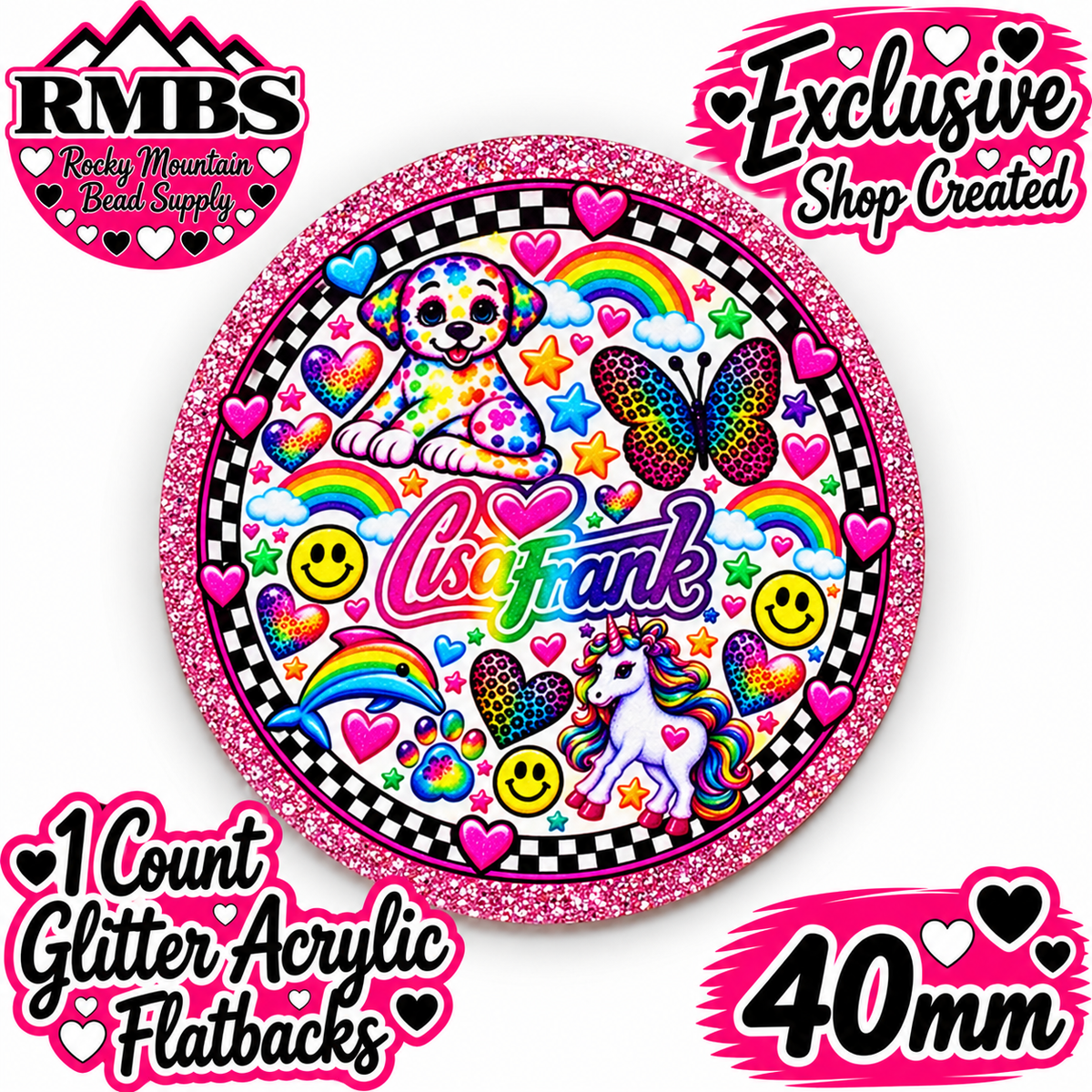 Exclusive 1 Count Custom Exclusive Glitter Acrylic Flatback 40mm LISA FRANK