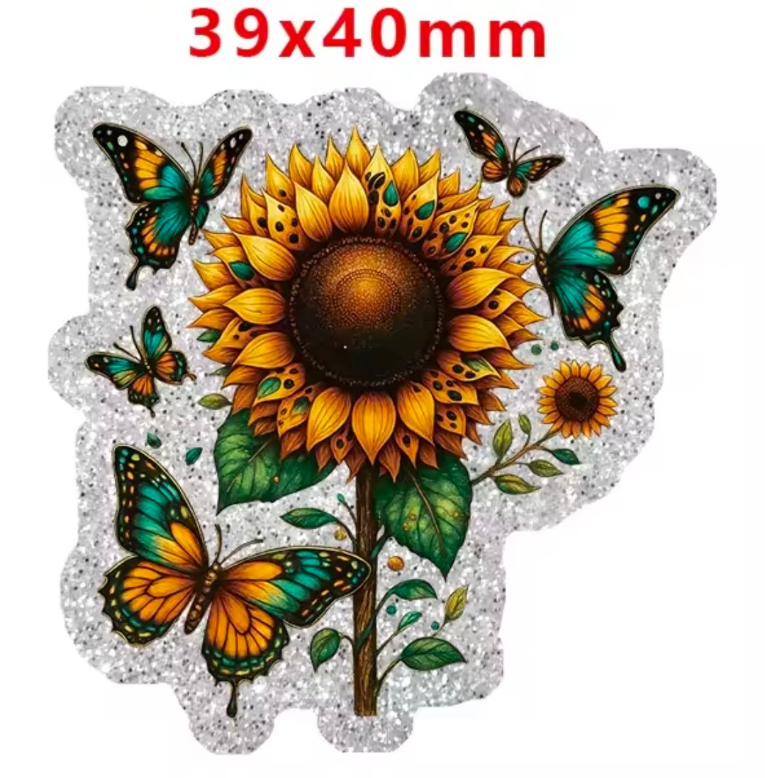 Glitter Acrylic Flatback- Acrylic Planer Resin Charm Sunflower Butterfly
