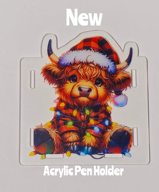 NEW Acrylic Pen Holder Box 1 Count Cow Christmas.  Read description for directions and special handling.