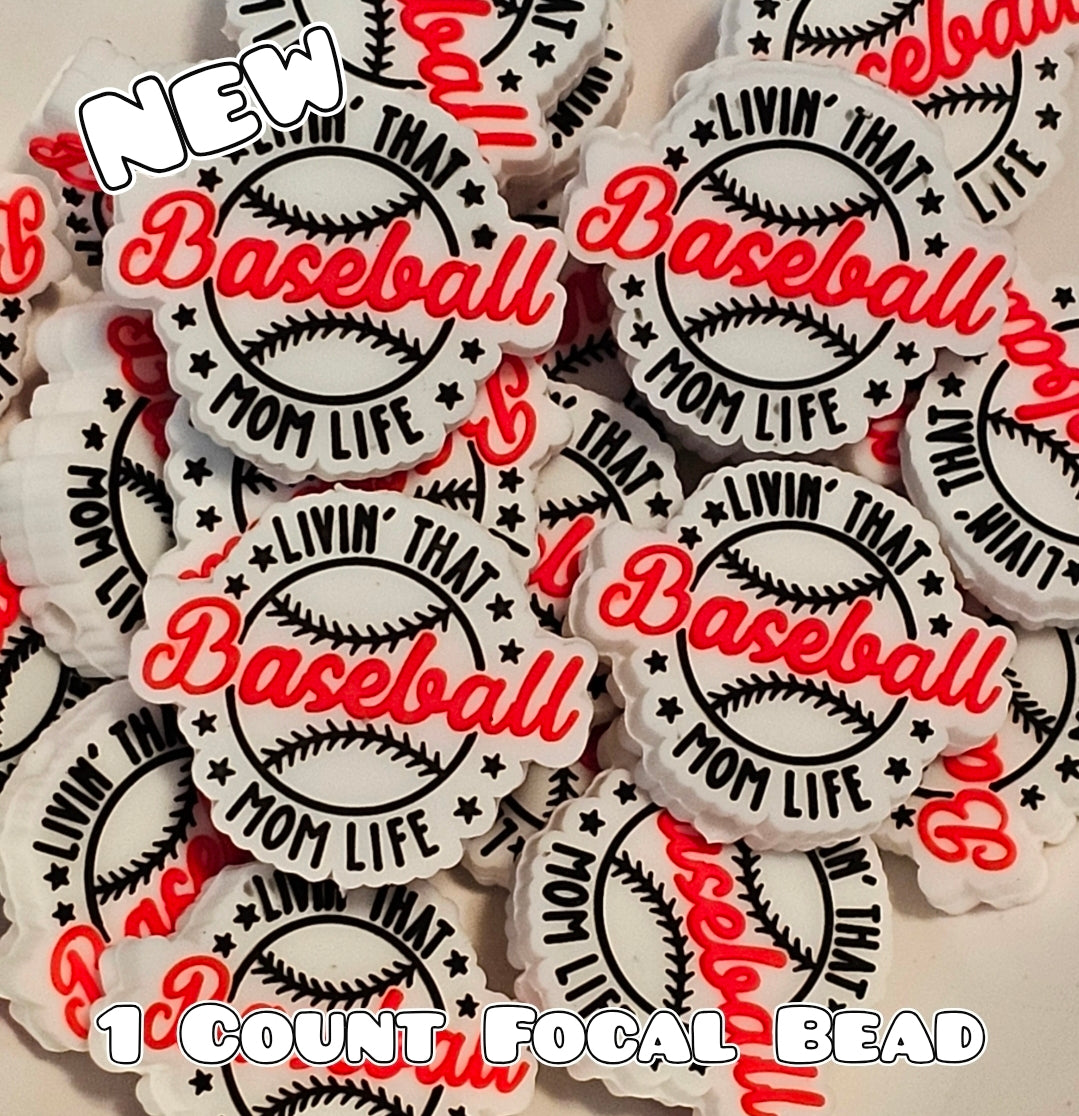 New 1 Count Focal Bead Livin that baseball mom life