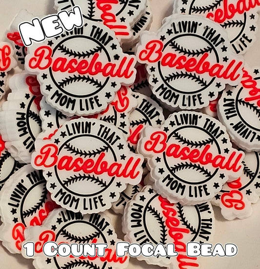 New 1 Count Focal Bead Livin that baseball mom life