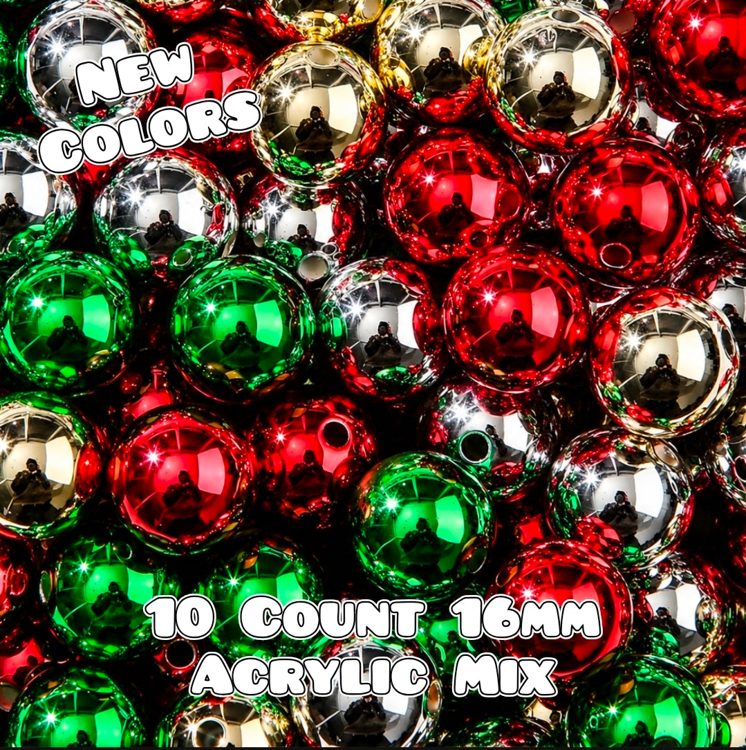 10 count 16MM Acrylic UV Chrome Silver- Red- Green- Gold
