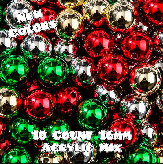 10 count 16MM Acrylic UV Chrome Silver- Red- Green- Gold