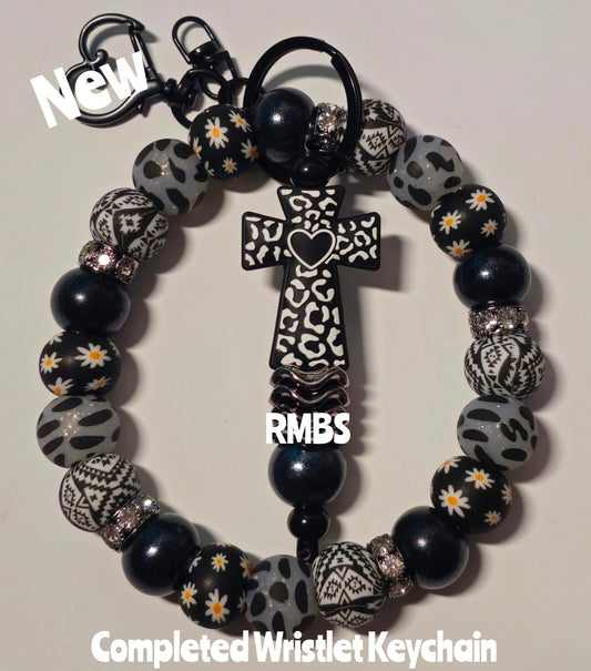 New Completed Keychain Wristlet Custom Handmade Lepord Bold Cross