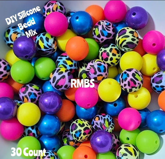 New Bold Bright Leopard DIY Silicone Bead Mix 25 count