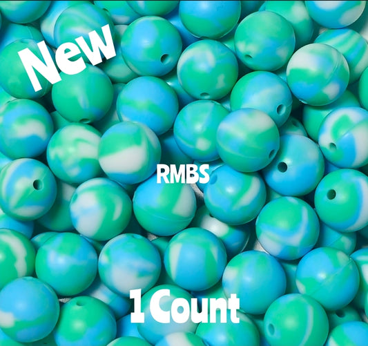 15mm DIY Silicone Beads Solids 1 Count Marbel Blue Teal