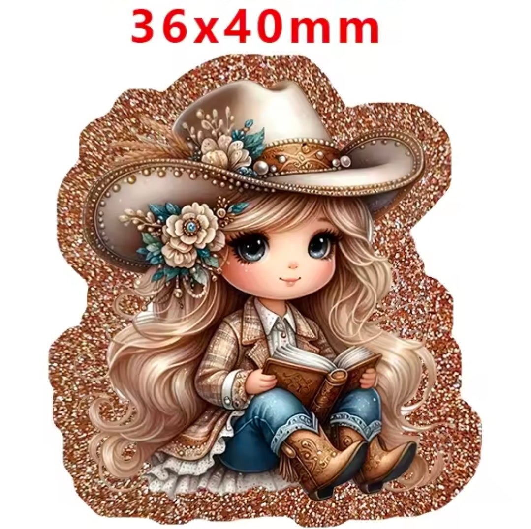 Glitter Acrylic Flatback- Acrylic Planer Resin Charm Western Cowgirl