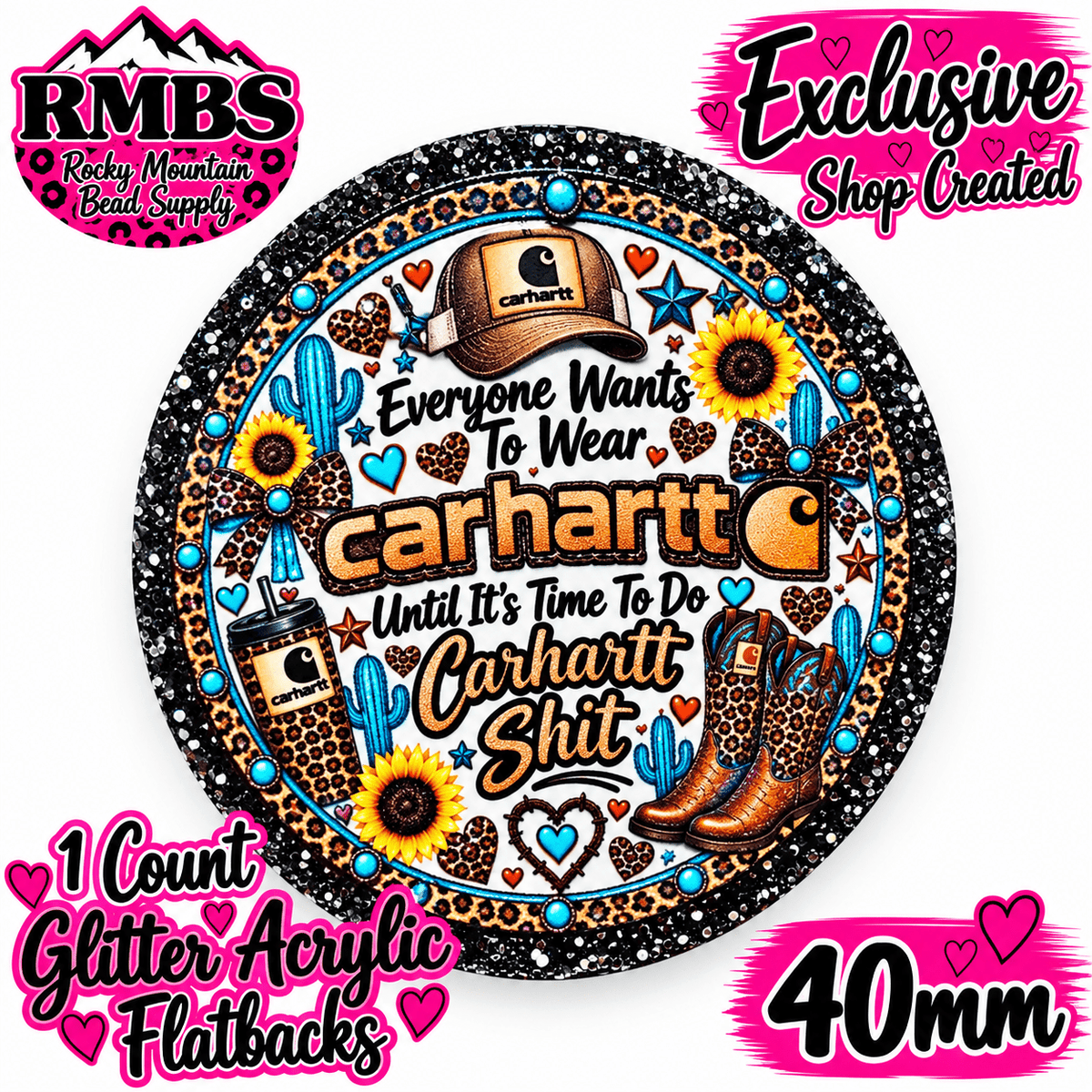 Exclusive 1 Count Custom Exclusive Glitter Acrylic Flatback 40mm CARHARRT 2