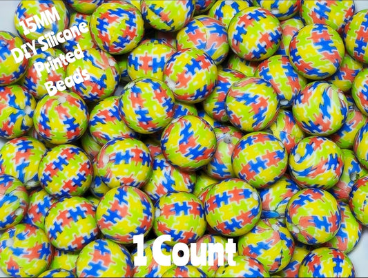 New 1 Count 15mm Printed Beads Autism DIY beads