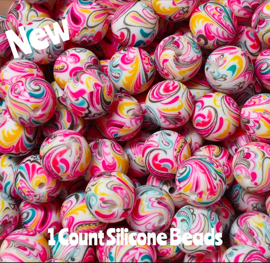 New 1 Count 15mm printed Bright Paisley silicone bead