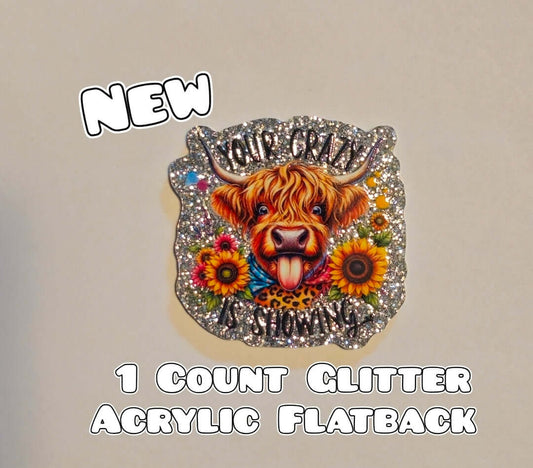 Glitter Acrylic Flatback- Acrylic Planer Resin Charm- Cow