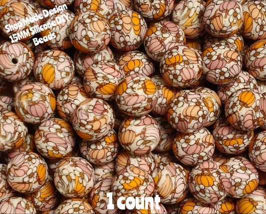 New 1 Count DIY Silicone Beads 15mm printed fall pumpkin flowers beadable accessories