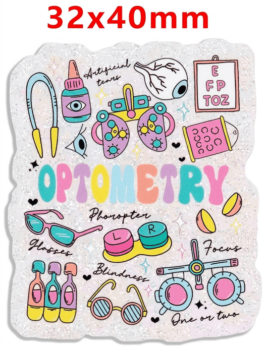Glitter Acrylic Flatback- Acrylic Planer Resin Charm- Optometry