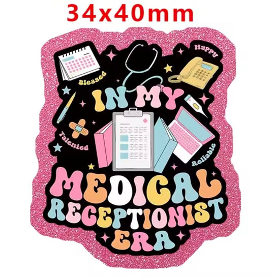 Glitter Acrylic Flatback- Acrylic Planer Resin Charm- Medical Receptionist