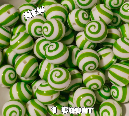 New 1 Count DIY Silicone Beads 15mm printed Green Swirl