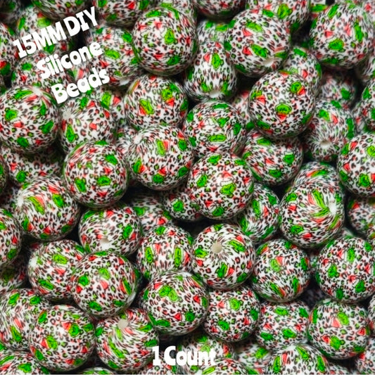 New 1 Count DIY Silicone Beads 15mm printed Grinch Beads Beadable Accessories