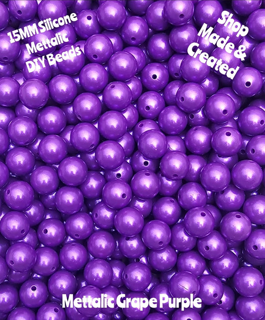 1 Count Mettalic 15mm Silicone Rounds DIY Beads Grape Purple