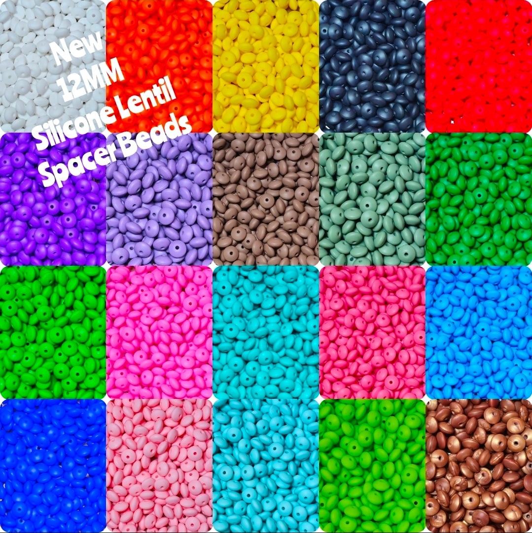New 1 Count 12mm Silicone Solid Lentil Spacer Beads Craft Supplies Multiple Colors