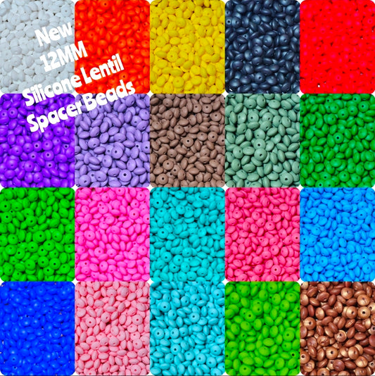New 1 Count 12mm Silicone Solid Lentil Spacer Beads Craft Supplies Multiple Colors