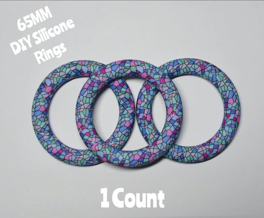 1 Count DIY 65MM Silicone Rings Craft Supplies Beadable Blanks Multi Colored Glass