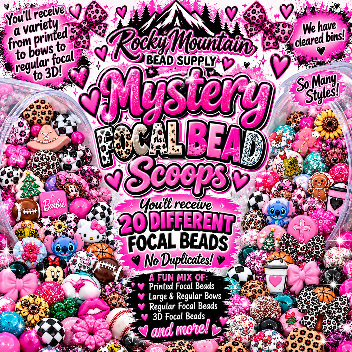 New 20 COUNT MYSTERY FOCAL BEAD SCOOPS