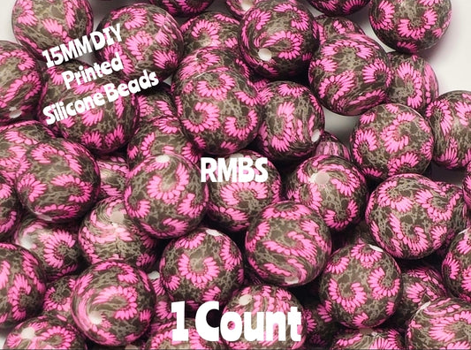 New 1 Count 15mm Printed Beads Country Pink Western DIY beads Craft Supplies