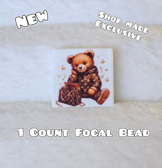 New 1 Count Focal Bead Luxury Teddy Bear.  Pen is example bead only
