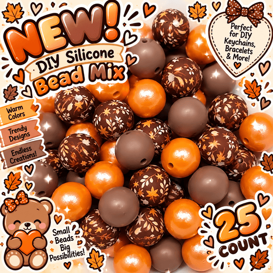 New Fall Flowers Browns DIY Silicone Bead Mix 25 count
